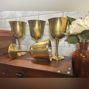 Set of 4 Vintage Brass Goblets Wine Glasses by Genin-Trudeau Made in Canada